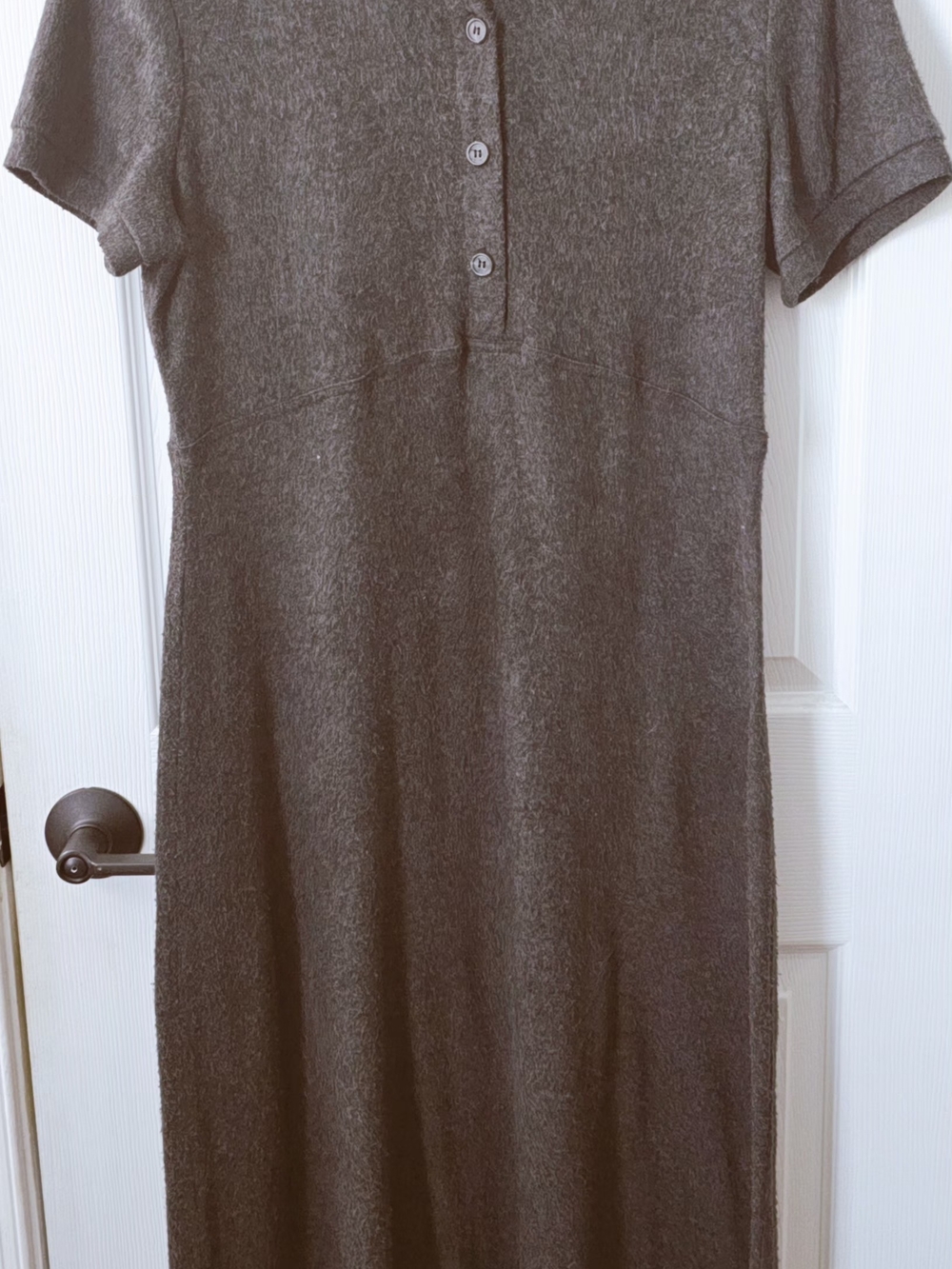 Short Sleeve Fuzzy T- Shirt Dress - Charcoal Gray - Large